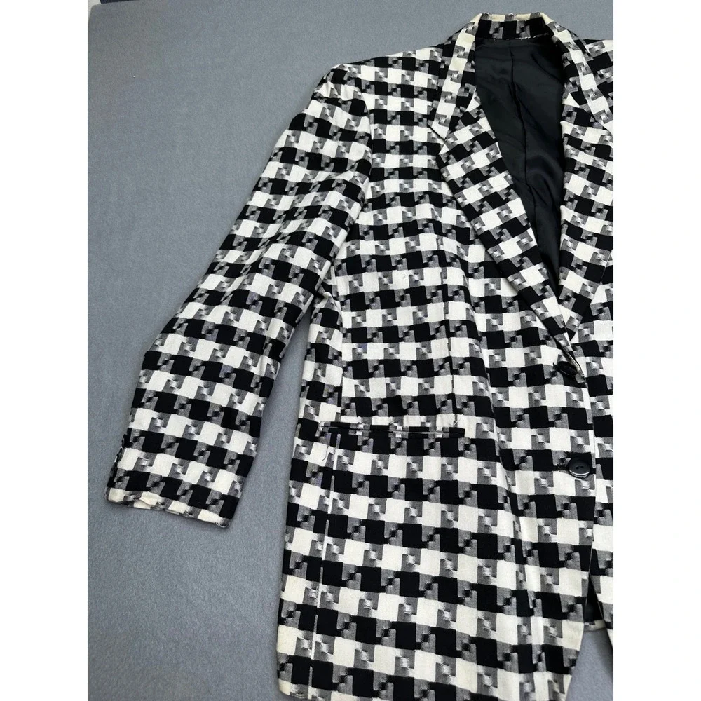 Saint Pierre Vintage Black White Geometric Checkered Blazer Jacket Womens XL